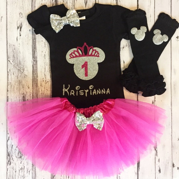 Pink Black and Silver Personalized Minnie Mouse 1st Birthday Shirt Tutu  Toodles Birthday Shirt Minnie Mouse 1st Birthday Party Outfit