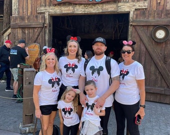 Family Disney Shirts Custom Personalized 2025 Mickey or Minnie Ears with Castle on Short Sleeve White Shirts Disney Matching Shirts Disney