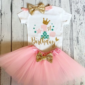 Baby Girl 1st Birthday Little Mermaid Outfit Little Mermaid Shirt First Birthday Under The Sea Outfit Pink Tutu Mermaid Cake Smash Outfit
