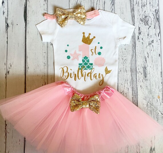 Baby Girl 1st Birthday Little Mermaid Outfit Little Mermaid Shirt First Birthday Under The Sea Outfit Pink Tutu Mermaid Cake Smash Outfit