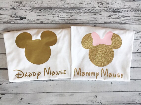 Pink and Gold Mommy and Daddy Shirts, Mickey and Minnie Daddy and