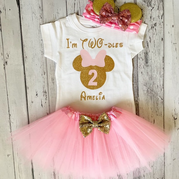 Personalized Pink and Gold Im Twodles Girls Minnie Mouse 2nd Birthday Outfit Toodles Birthday Shirt Birthday Minnie Mouse Birthday Shirt