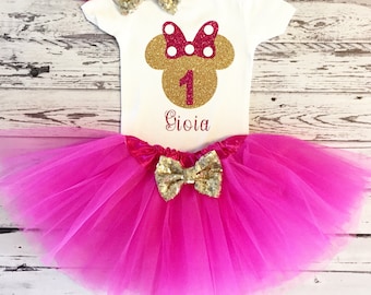 Pink and Gold Personalized Minnie Mouse 1st birthday bodysuit Minnie Mouse 1st birthday shirt pink and gold minnie pink tutu