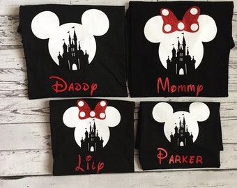 Matching Disney Family Shirts Disney World Shirts Disneyland Shirts Custom Personalized 2025 Mickey or Minnie Ears Castle Disney Trip