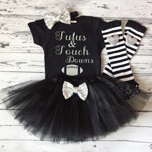 Tutus & Touchdowns Baby Girl Outfit Tutus and Touchdowns Bodysuit Baby Girl bodysuit Baby Tutu Black Tutu Glitter Bodysuit Baby Sister Fan