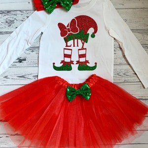 Personalized Santas Helper Elf Outfit Christmas Outfit Red and Green Tutu Newborn Girl Christmas Shirt Christmas Bodysuit Christmas Outfit