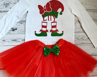 Personalized Santas Helper Elf Outfit Christmas Outfit Red and Green Tutu Newborn Girl Christmas Shirt Christmas Bodysuit Christmas Outfit