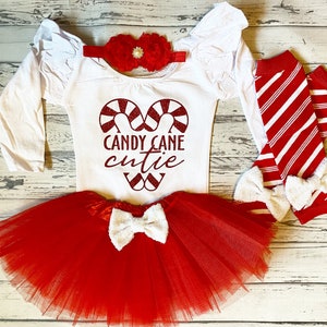 Baby Girl Candy Cane Cutie Flutter Leotard Baby and Toddler Girl Christmas Outfit Christmas Bodysuit 1st Christmas Outfit Red and White Tutu