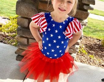 4. Juli Stars and Stripes Trikot-Baby-Flagge Trikot für Mädchen 4. Juli Gymnastik Trikot-Flagge Outfit Kleinkind-Mädchen