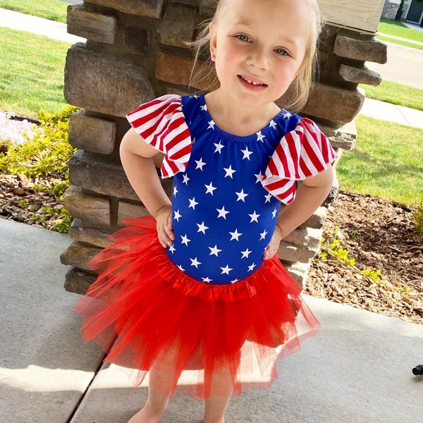 4th of July Stars and Stripes Leotard Baby Girl American Flag Leotard Girls 4th of July Gymnastic Leotard American Flag Outfit Toddlers Girl