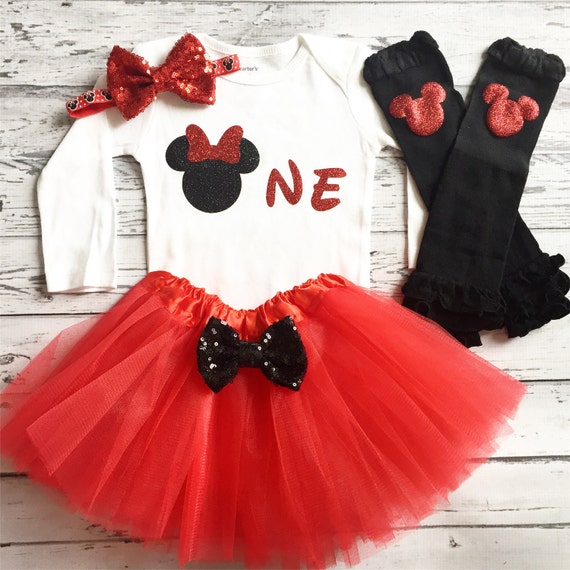 Red and Black Minnie Mouse 1st Birthdau Outfit, Minnie Mouse 1st Birthday  Shirt, One Minnie Bodysuit, Minnie Mouse Birthday, Legwarmers 