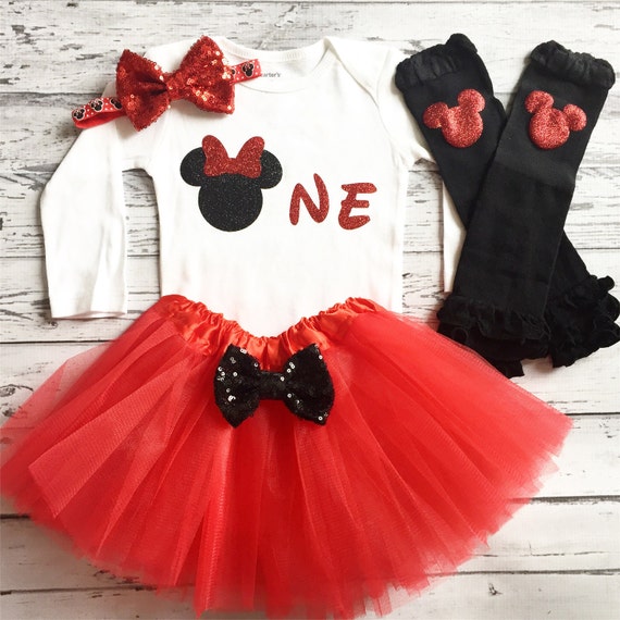 Red and Black Minnie Mouse 1st Birthdau Outfit, Minnie Mouse 1st