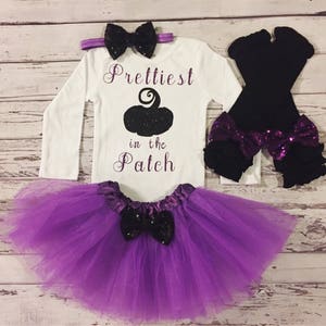 Baby Girl Halloween Outfit Girls Halloween Shirt Toddler Halloween Outfit Prettiest Pumpkin Halloween Bow Purple Tutu Halloween Legwarmers