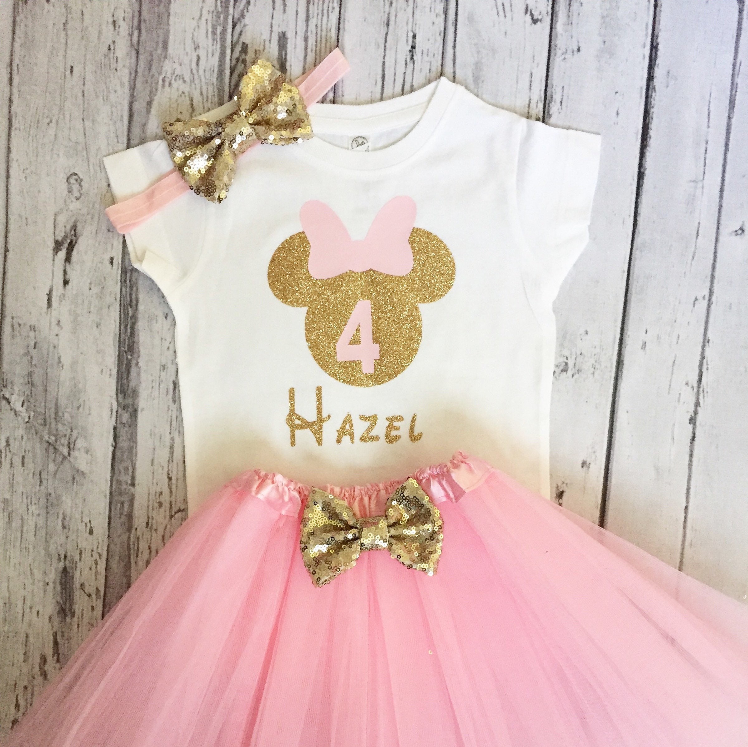 Pink and Gold 4th Birthday Shirt, Minnie Mouse 4th Birthday Outfit Minnie  Disney Shirt & Tutu, Fourth Birthday Shirt, Minnie Mouse Princess 