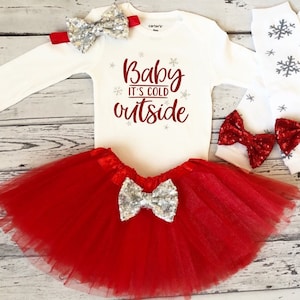 Baby Its Cold Outside Baby Girl Christmas Outfit Red Tutu Newborn Girl Christmas Shirt Christmas Bodysuit 1st Christmas Baby Its Cold Outfit