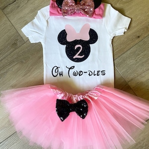Pink and Black Oh Twodles Minnie Mouse 2nd Birthday Outfit Toodles Birthday Shirt Oh Twodles Minnie Mouse Birthday Outfit Second Birthday