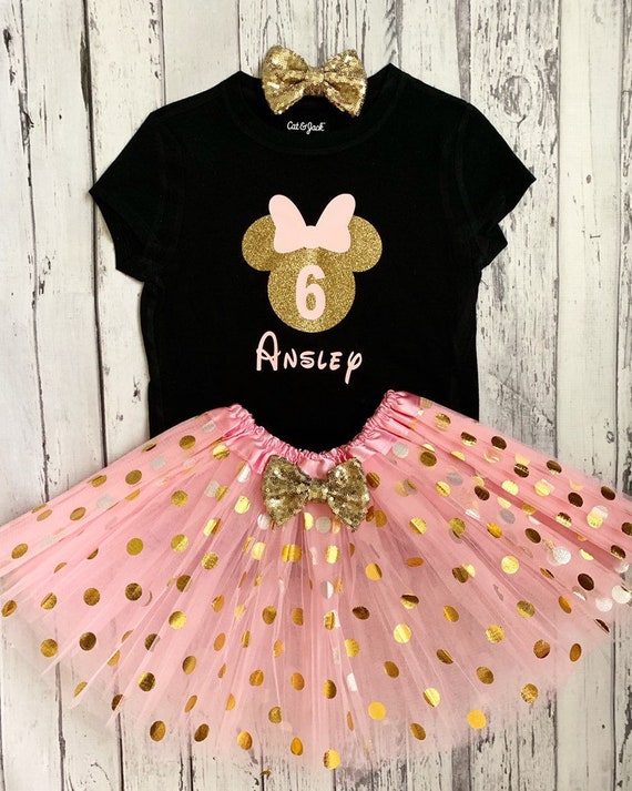 Pink and Gold 6th Birthday Princess Shirt, Minnie Mouse 6th Birthday Shirt  Tutu, Sixth Birthday Shirt, Minnie Mouse Princess Party Photo