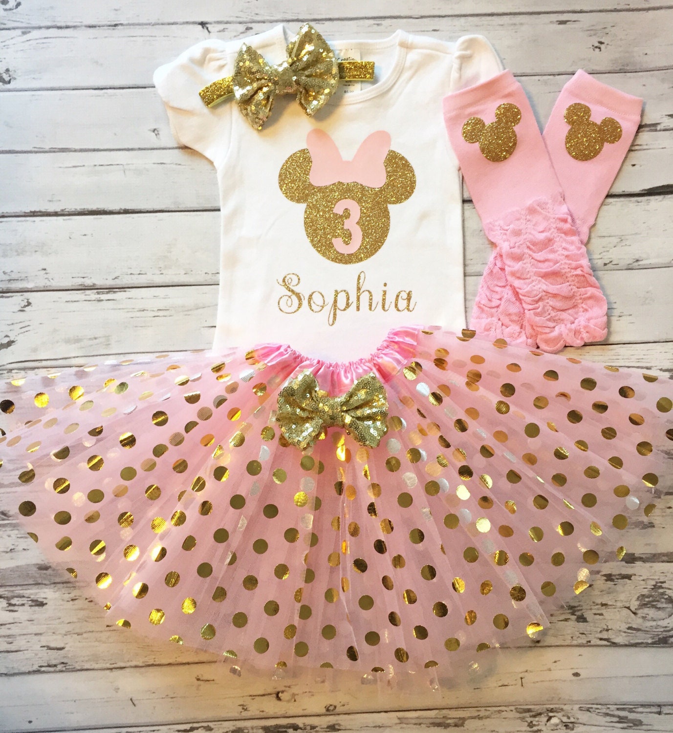 Rosa y Oro Personalizado Minnie Mouse 3rd Birthday Shirt \u0026 | Etsy México
