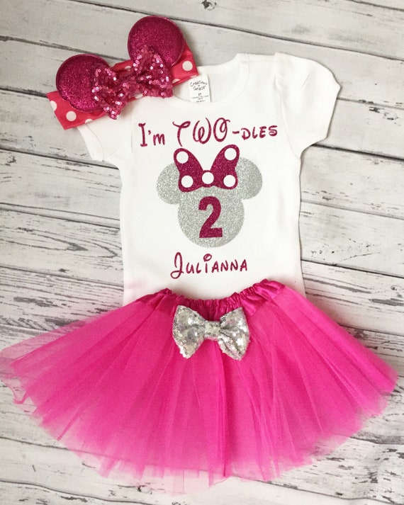 Personalized Pink and Silver Im Twodles Girls Minnie Mouse 2nd Birthday  Outfit Toodles Birthday Shirt 2nd Birthday Minnie Mouse Birthday 