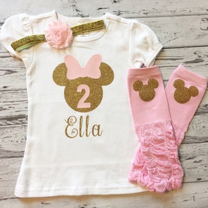 Pink and Gold Personalized Minnie Mouse 2nd Birthday Shirt, Minnie Mouse 2nd Birthday Outfit, Pink & Gold Minnie Birthday, Pink Legwarmers