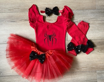 SPIDERMAN Leotard baby girl leotard Flutter short long sleeve superhero hero spidergirl spider woman gwen stacy avengers Halloween