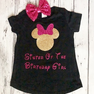 Pink and Gold Sister Of The Birthday Girl Minnie Mouse Shirt Disney Shirt Minnie Mouse Birthday Outfit for Sister Matching Birthday Shirt