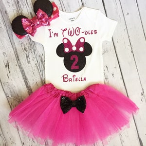 Personalized Pink and Black Im Twodles Girls Minnie Mouse 2nd Birthday Outfit Toodles Birthday Shirt Birthday Minnie Mouse Birthday Shirt