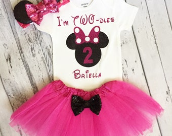 Personalized Pink and Black Im Twodles Girls Minnie Mouse 2nd Birthday Outfit Toodles Birthday Shirt Birthday Minnie Mouse Birthday Shirt