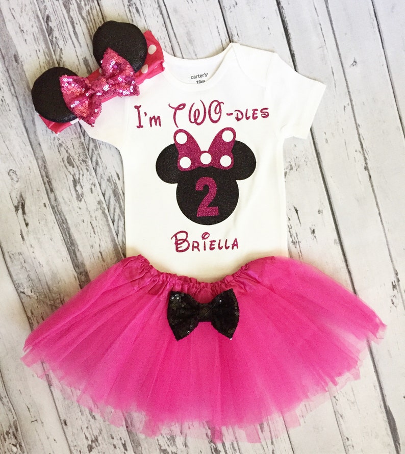 Personalized Pink and Black Im Twodles Girls Minnie Mouse 2nd Birthday Outfit Toodles Birthday Shirt Birthday Minnie Mouse Birthday Shirt 