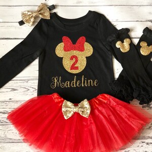 Red Gold and Black Personalized Minnie Mouse 2nd Birthday Outfit Oh Toodles Birthday Shirt Minnie Mouse 2nd Birthday Outfit Minnie Legwarmer