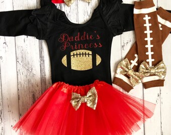 Daddys Girl Leotard Baby Girl Traje de fútbol Calentadores de piernas de fútbol Leotardo negro Fluttersleeve Leotard Baby Girl Daddys Princess Día de los Padres