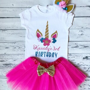 3rd Birthday Unicorn Outfit Pink and Gold Unicorn Outfit Third Birthday Outfit Unicorn Birthday Shirt Pink and Gold Unicorn Party Hot Pink