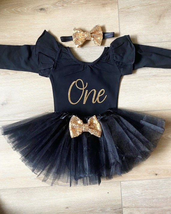 Tenue premier anniversaire noir et or pour bébé fille Tenue 1er