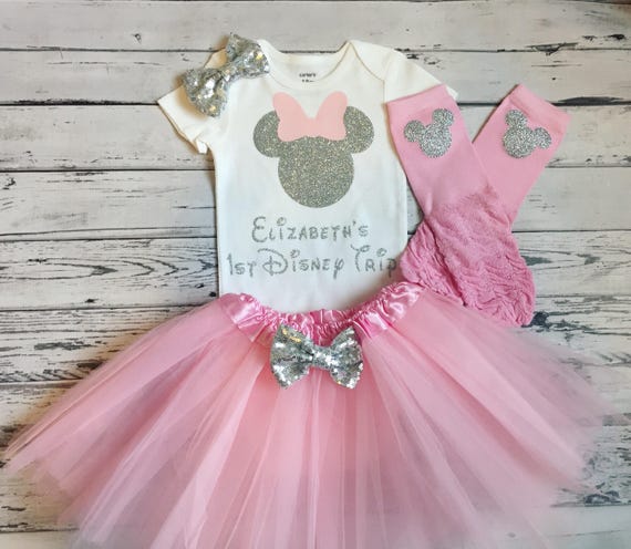 My First Disney Trip Outfit Pink and Silver Personalized Minnie Mouse Outfit 1st Trip to Disney Outfit Minnie Mouse Legwarmers Tutu Headband Etsy Canada