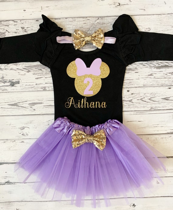 Purple Gold 2nd Birthday Personalized Minnie Mouse Outfit Flutter Sleeve Leotard Toddler Bodysuit Toodles Birthday Leotard Dance Lavender Etsy Canada