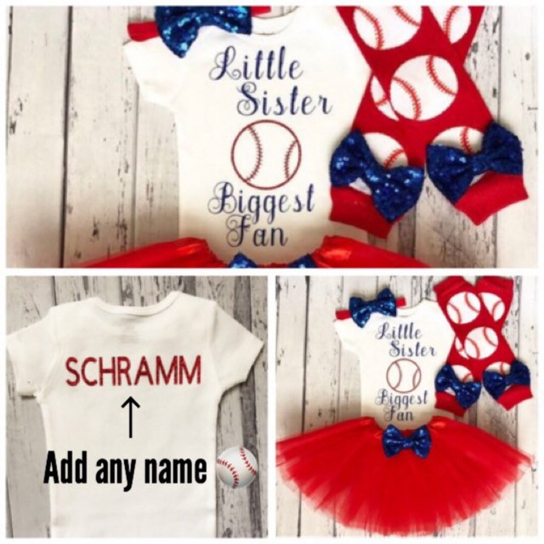 Little Sister Biggest Fan Baby Girl Baseball Outfit Baby Girl Baseball