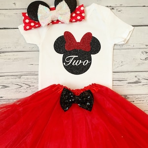 Red and Black Im Twodles Girls Minnie Mouse 2nd Birthday Outfit Toodles Birthday Shirt 2nd Birthday Minnie Mouse Birthday Tutu Ears Headband