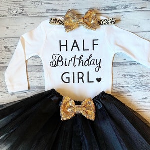 Black and Gold Half Birthday Outfit 6 Month Birthday Shirt 1/2 Birthday Bodysuit Half Birthday Girl Cheetah Leopard