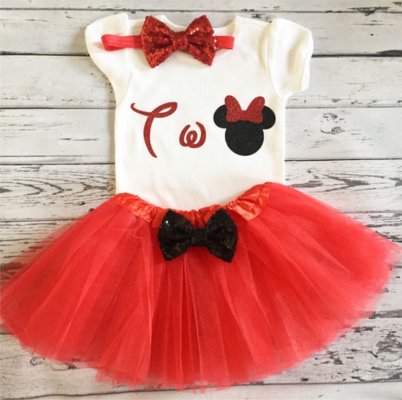 Traje rojo y negro de Minnie Mouse para el segundo cumpleaños, camiseta  para el segundo cumpleaños, tutú rojo, traje de Minnie Mouse para el segundo - Main Image