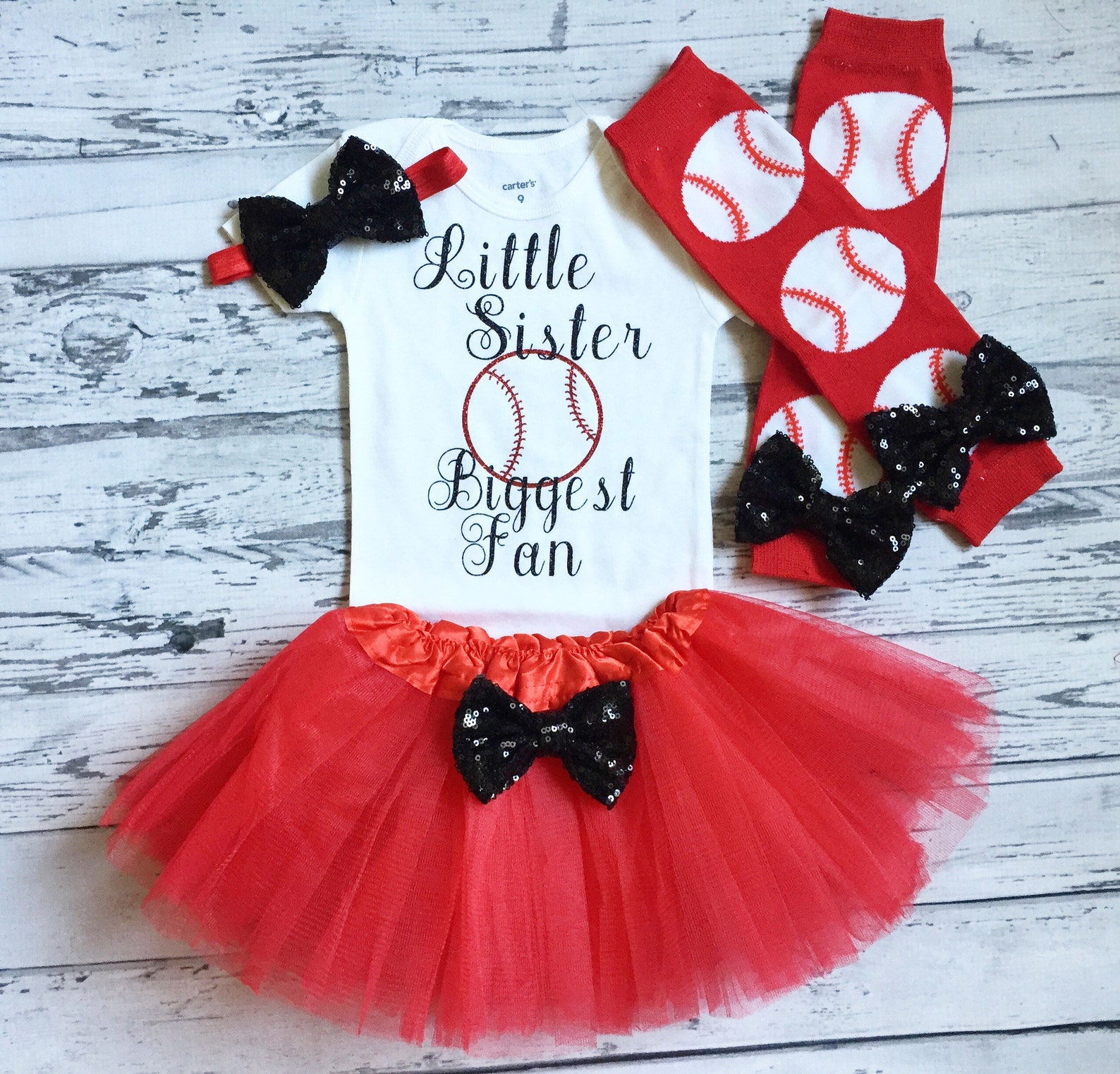 Little Sister Biggest Fan Baby Girl Baseball Outfit Baby Girl Etsy