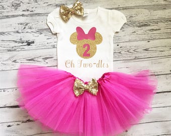 Pink and Gold Oh Twodles Minnie Mouse 2nd Birthday Shirt & Tutu, Toodles Birthday Shirt, Oh Twodles, Minnie Mouse 2nd Birthday Outfit, Tutu