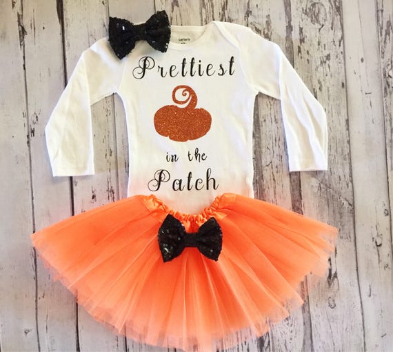 Baby Girl Prettiest Pumpkin in Thr Patch Halloween Outfit Girls