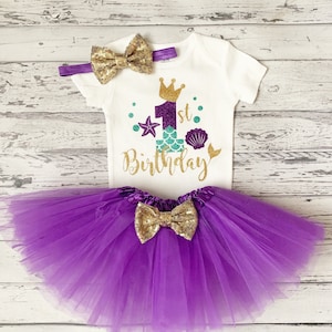 Baby Girl 1st Birthday Little Mermaid Outfit Little Mermaid Shirt First Birthday Under The Sea Outfit Purple Tutu Mermaid Cake Smash Outfit image 1