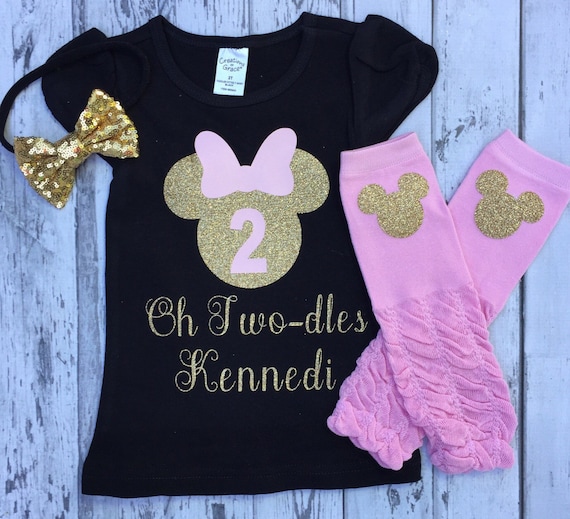 Pink Gold and Black Personalized Minnie Mouse 2nd Birthday Shirt, Toodles  Birthday Shirt, Oh Twodles, Minnie Mouse 2nd Birthday Outfit, Prop