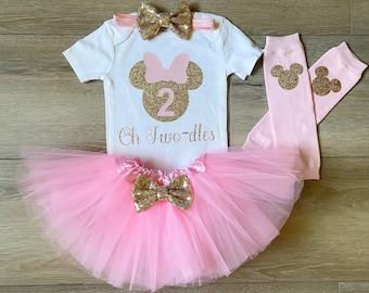 Rose et or Oh Twodles Minnie Mouse tenue de 2e anniversaire Toodles chemise d'anniversaire Oh Twodles Minnie Mouse tenue d'anniversaire deuxième anniversaire