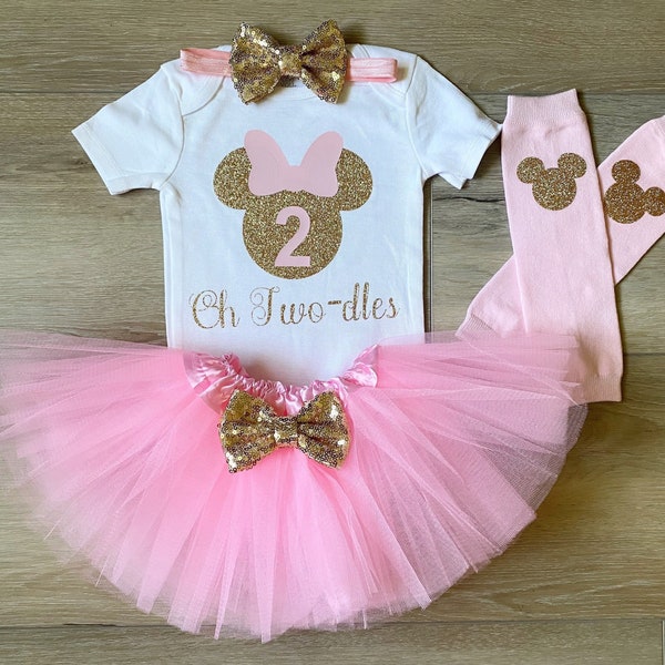 Pink and Gold Oh Twodles Minnie Mouse 2nd Birthday Outfit Toodles Birthday Shirt Oh Twodles Minnie Mouse Birthday Outfit Second Birthday
