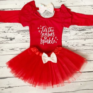 Baby Girl Tis The Season To Sparkle Leotard Baby and Toddler Girl Christmas Outfit Christmas Bodysuit 1st Christmas Outfit Red Tutu Prop