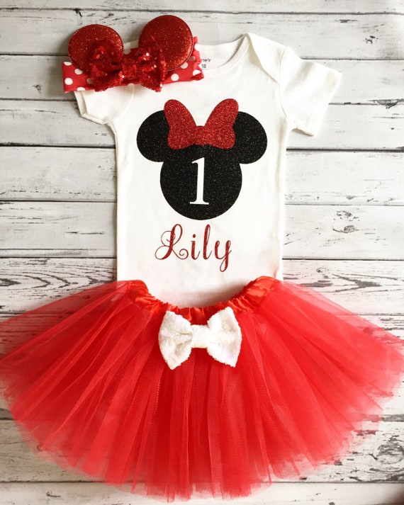 Rouge Et Noir Personnalise Minnie Mouse 1er Anniversaire Etsy