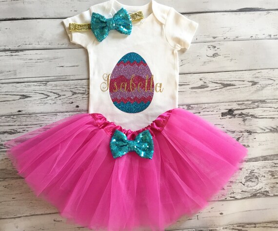 Baby Girl Easter Egg Bodysuit and Tutu Set Personalized Easter