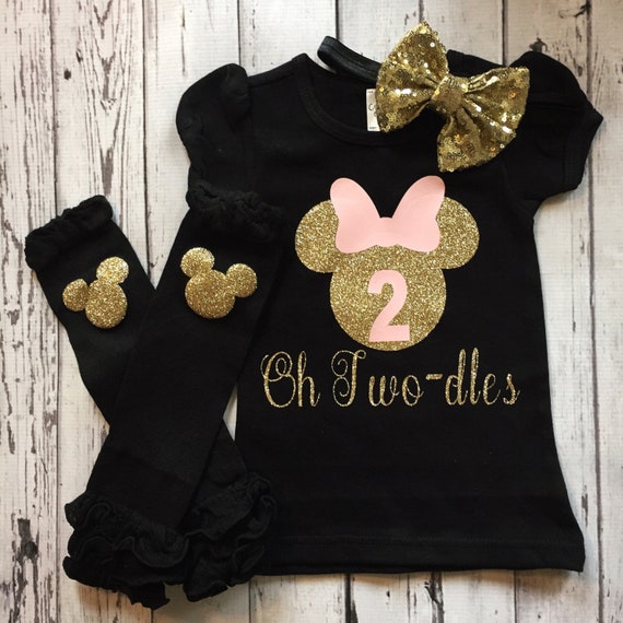 Pink Gold and Black Personalized Minnie Mouse 2nd Birthday Shirt
